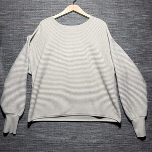 Good American Sweater Womens 4 Oatmeal LS GSK0217 Ribbed Balloon Sleeve Pullover